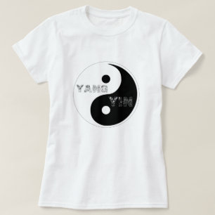 円形タイジツインとヤン記号オン白 Tシャツ