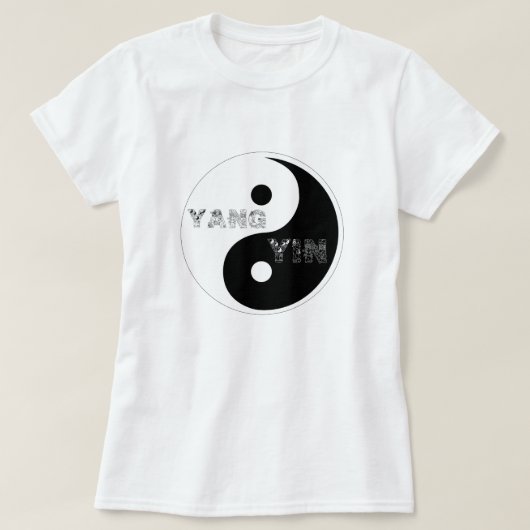 円形タイジツインとヤン記号オン白 Tシャツ (デザイン正面)