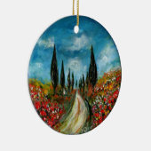 円形タスカニーのヌマスギそしてケシ セラミックオーナメント (右)