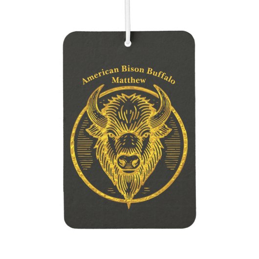 円形デザインに刻まれたバイソンバッファローヘッド カーエアーフレッシュナー (正面)