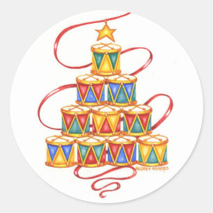 円形ドラムのクリスマスのステッカーの木 ラウンドシール