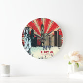 円形ニューヨークシティ米国のヴィンテージのグランジな時計 ラージ壁時計 (ホーム)