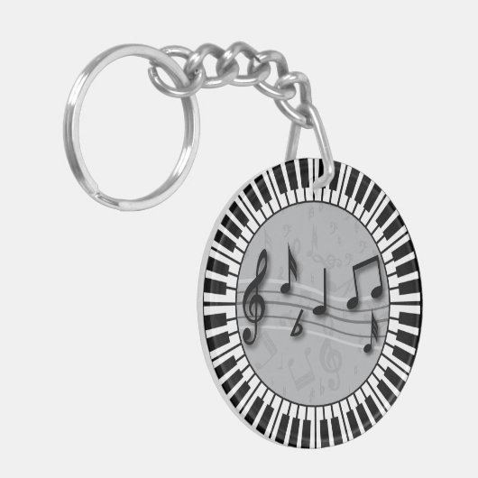 円形ピアノ鍵(音符の中心を持つ) キーホルダー (正面左)