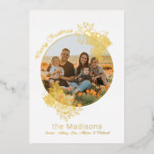 円形フォトフラワーフレームクリスマス 箔シーズンカード (正面)