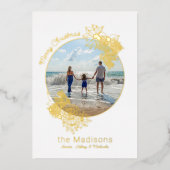 円形フォトフラワーフレーム金ゴールドクリスマス 箔シーズンカード (正面)