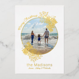 円形フォトフラワーフレーム金ゴールドクリスマス 箔シーズンカード