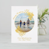 円形フォトフラワーフレーム金ゴールドクリスマス 箔シーズンカード (立ち正面)