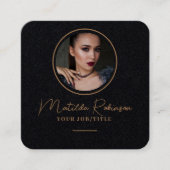 円形フォト金ゴールドプレミアムブラックの追加 スクエア名刺 (正面)