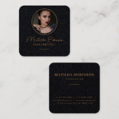 円形フォト金ゴールドプレミアムブラックの追加 スクエア名刺 (正面/裏面)