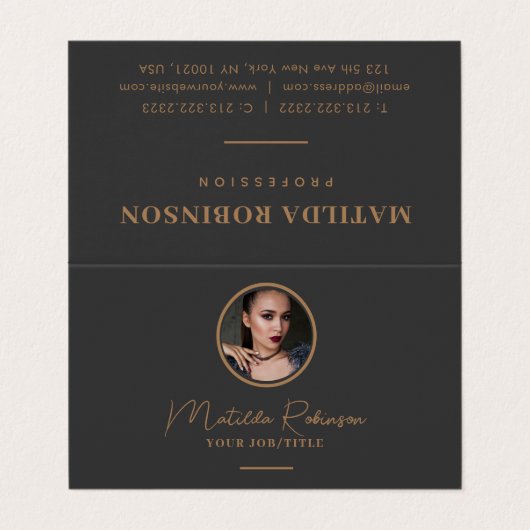 円形フォト金ゴールドプレミアムブラックグレーを追加 名刺 (外部フラット)