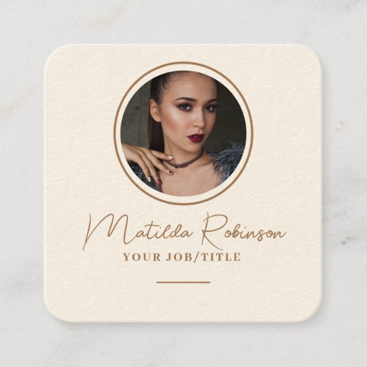 円形フォト金ゴールド署名クリームの追加 スクエア名刺 (正面)