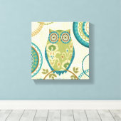 円形フクロウデザイン キャンバスプリント (インサイチュ (ウッドフロア))