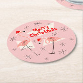 円形フラミンゴのサンタのピンクのメリークリスマス ラウンドペーパーコースター (アングル)