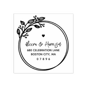 円形フレームフローラ結婚のアドレス ラバースタンプ