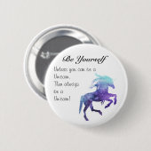 円形ボタンのティール（緑がかった色）の標準、2 ¼及び紫色のユニコーン 缶バッジ (正面&裏面)