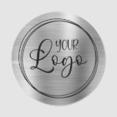 円形メタリックシルバーおよびブラックロゴ 名札 (正面)
