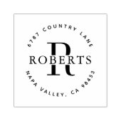 円形モノグラムファミリー名差出人住所ルビー ラバースタンプ (インプリント)