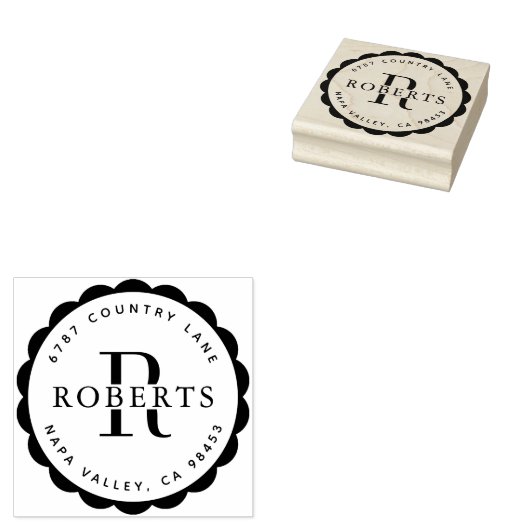 円形モノグラムファミリー名差出人住所ルビー ラバースタンプ (押印)