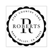 円形モノグラムファミリー名差出人住所ルビー ラバースタンプ (インプリント)