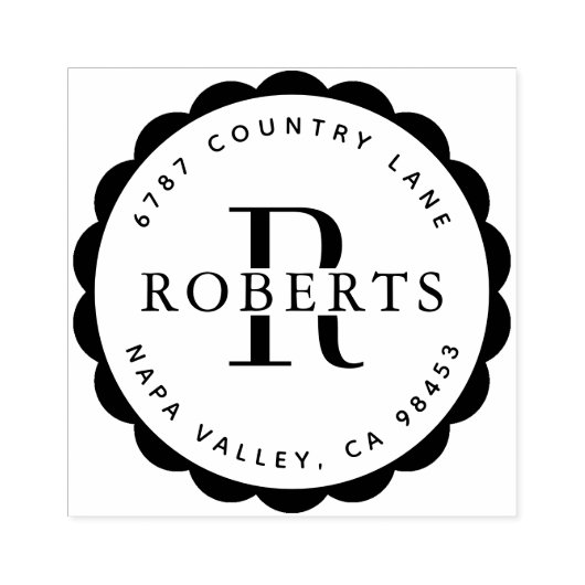 円形モノグラムファミリー名差出人住所ルビー ラバースタンプ (インプリント)