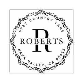 円形モノグラムファミリー名差出人住所ルビー ラバースタンプ