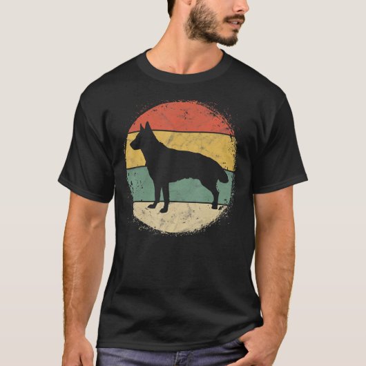 円形レトロドイツ羊飼い飼い犬ママパパP Tシャツ (正面)