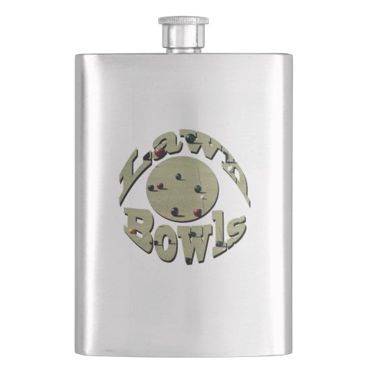 円形ローンボウル写真ロゴ、 フラスク (正面)