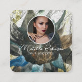 円形写真金ゴールド署名ひまわり花の追加 スクエア名刺 (正面)