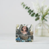 円形写真金ゴールド署名ひまわり花の追加 スクエア名刺 (スタンド正面)