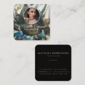 円形写真金ゴールド署名ひまわり花の追加 スクエア名刺 (正面/裏面)