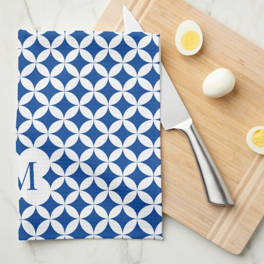 円形四分模様モノグラムカスタムカラー キッチンタオル (四つ折り)