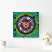 円形多色抽象芸術パターン スクエア壁時計 (ホーム)