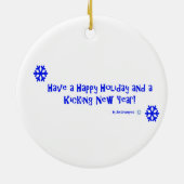 円形武器のオーナメントが付いている空手の雪だるま セラミックオーナメント (裏面)