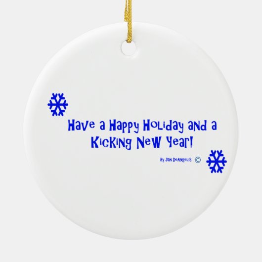 円形武器のオーナメントが付いている空手の雪だるま セラミックオーナメント (裏面)