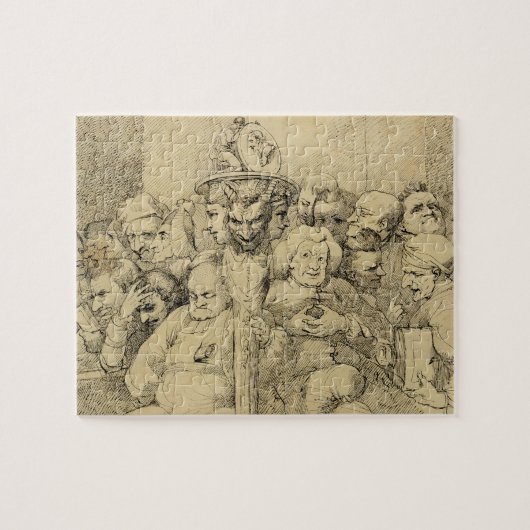 円形浮彫りのまわりで組み立てられる文学的なキャラクター ジグソーパズル (横)