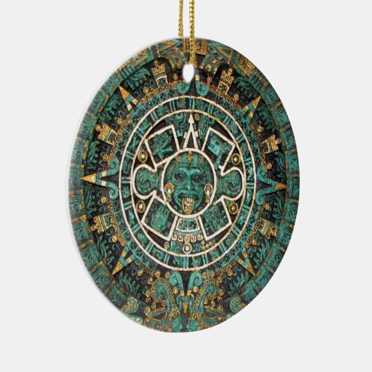 円形浮彫りの硬貨のオーナメント、古代アステカなカレンダー セラミックオーナメント (右)