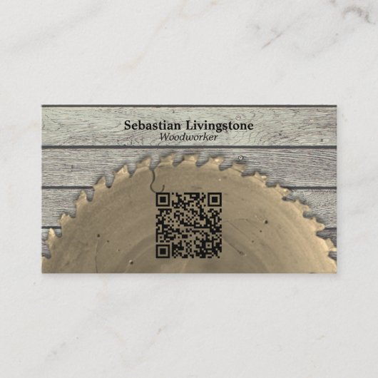 円形素朴鋸大工QRコード前面 名刺 (正面)