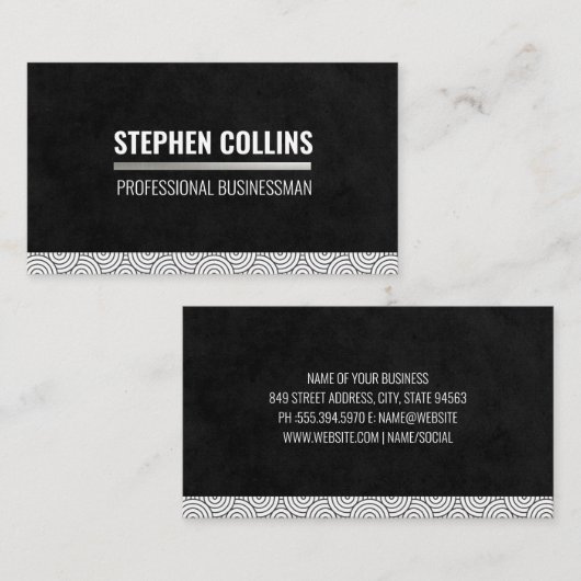 円形線パターン | 黒のテクスチャ 名刺 (正面/裏面)