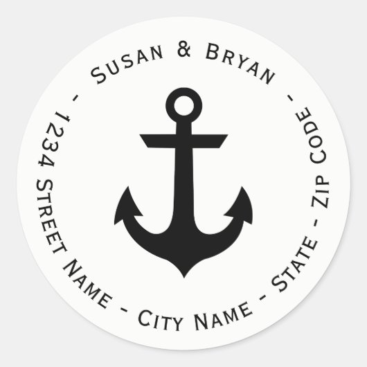 円形航海のいかり差出人住所ラベル ラウンドシール (正面)