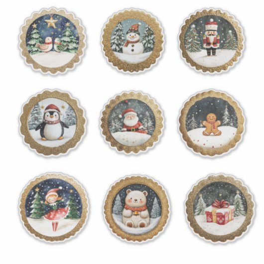 円形金ゴールドクリスマスステッカーと封筒用シール シール (正面)