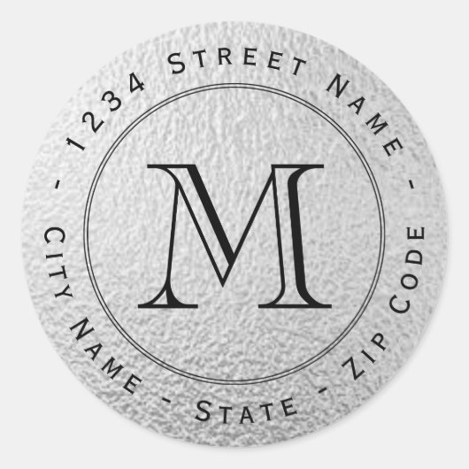 円形銀箔モノグラム差出人住所ラベル ラウンドシール (正面)