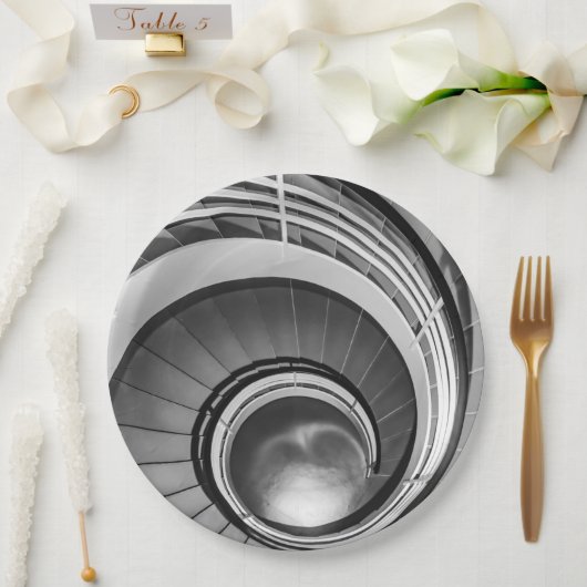 円形階段BW ペーパープレート (ウェディング)