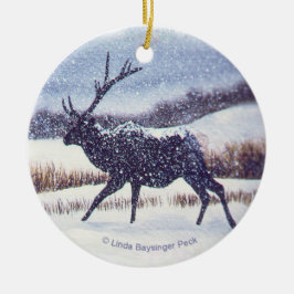 円形雪のオオシカ セラミックオーナメント