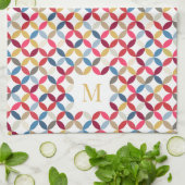 円形4分の1パターン赤金ゴールドモノグラム キッチンタオル (折り畳み)