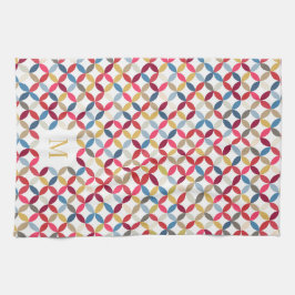 円形4分の1パターン赤金ゴールドモノグラム キッチンタオル