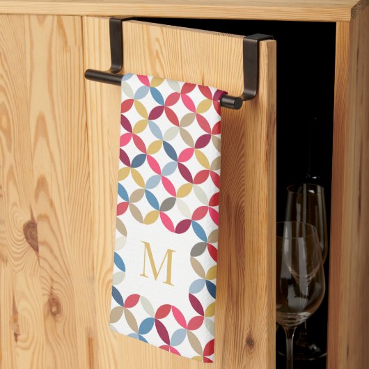 円形4分の1パターン赤金ゴールドモノグラム キッチンタオル (三つ折り)