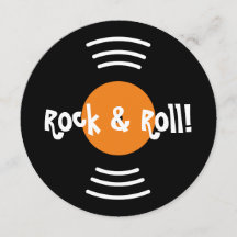円形60sロックンロールのバースデーパーティ招待状
