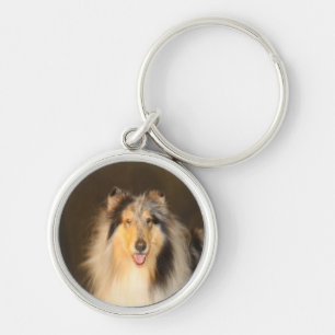 円形Bluemerleの荒いコリーKeychain キーホルダー
