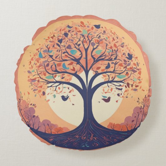 円枕の両側違うプリント ラウンドクッション (正面)