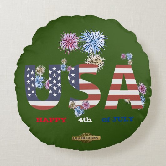 円枕「7月4日HAPPY 4 OF JULY」 ラウンドクッション (正面)